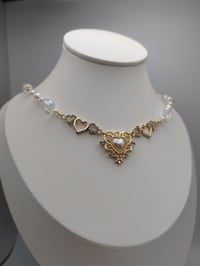 Image 4 of Elegant Gold & Pearl Heart Necklace