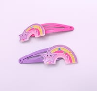 Image 5 of Pink & Purple Rainbow Smiley Stars 2pc hair clip set