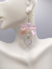 Image 4 of Rhinestone Heart Bow Earrings