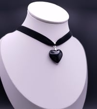 Image 4 of Elegant Gothic Black Glass Heart Velvet Choker Necklace