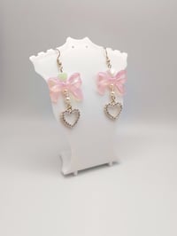 Image 5 of Rhinestone Heart Bow Earrings