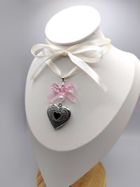 Image 2 of Self-tying Heart Locket Ribbon Choker Necklace