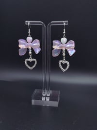 Image 6 of Rhinestone Heart Bow Earrings