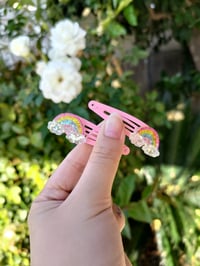 Image 5 of Glittery Pink Rainbow Hair Clips 2 piece set