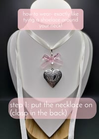 Image 3 of Self-tying Heart Locket Ribbon Choker Necklace