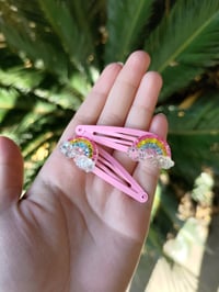 Image 6 of Glittery Pink Rainbow Hair Clips 2 piece set