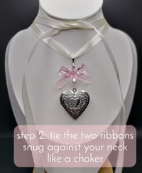 Image 4 of Self-tying Heart Locket Ribbon Choker Necklace