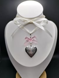 Image 6 of Self-tying Heart Locket Ribbon Choker Necklace