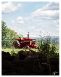 PRINT: RED TRACTOR OFF A VERMONT BACK ROAD (11x14")