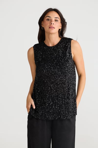 Image of Show Stopper Top. Black sequins. By Brave and True.