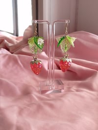 Image 4 of Picnic Red & Green Strawberry Earrings