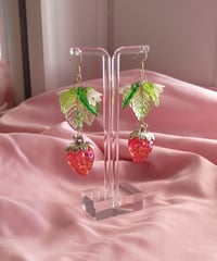 Image 2 of Picnic Red & Green Strawberry Earrings