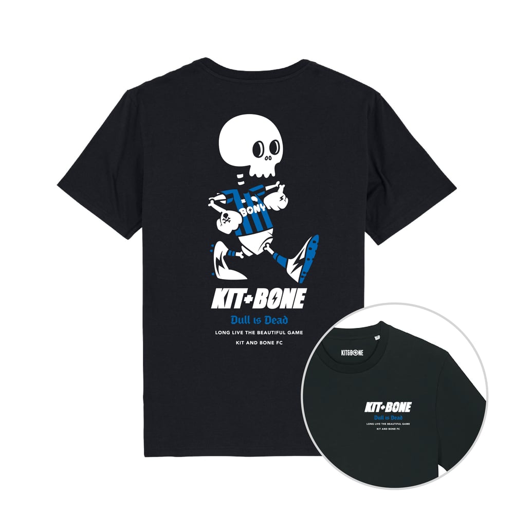 Image of Bony Mascot Tee Black and Blue Stripes