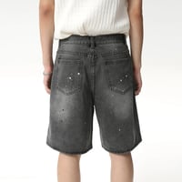 Image 4 of Men's Speckled Ink Design Knee Length Denim Shorts