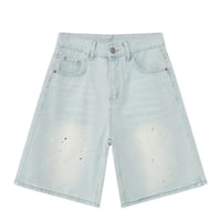 Image 5 of Men's Speckled Ink Design Knee Length Denim Shorts