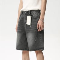 Image 3 of Men's Speckled Ink Design Knee Length Denim Shorts