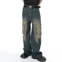 Image 2 of Men's Gradient Color Patchwork Cargo Jeans
