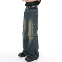 Image 3 of Men's Gradient Color Patchwork Cargo Jeans