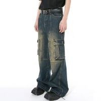 Image 4 of Men's Gradient Color Patchwork Cargo Jeans