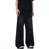 Image 3 of Men's Black Distressed Wide-Leg Jeans