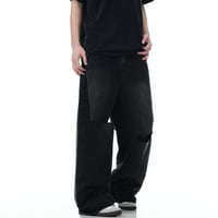 Image 2 of Men's Black Distressed Wide-Leg Jeans