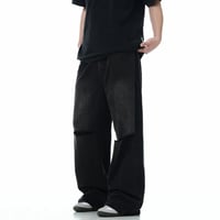 Image 1 of Men's Black Distressed Wide-Leg Jeans