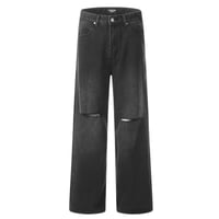 Image 5 of Men's Black Distressed Wide-Leg Jeans