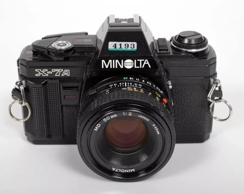 Image of Minolta X-7A (black X370) 35mm SLR Film Camera + MD 50mm F2 lens #4193