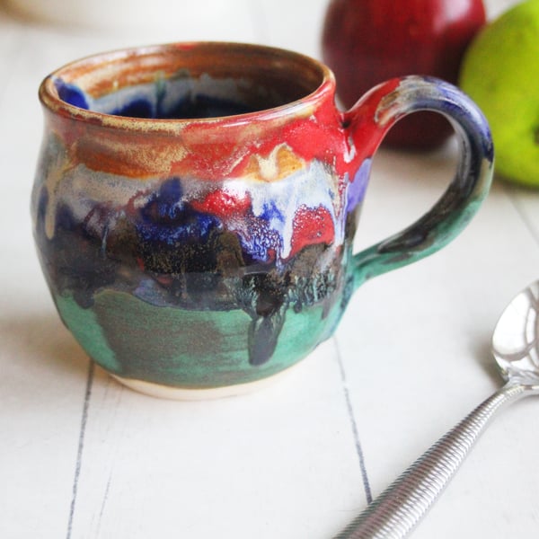 Image of Stoneware Coffee Mug in Colorful Glazes, Artfully Glazed Coffee Cup, 15 oz. Handmade in USA