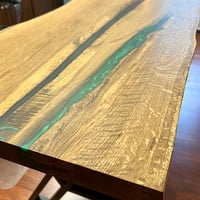Image 1 of White Oak Desk with emerald green and black epoxy