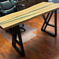 Image 2 of White Oak Desk with emerald green and black epoxy
