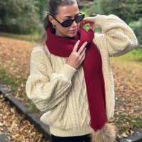 Image 2 of Burgundy Pom Pom Scarf