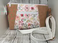 Sunshine crossbody in Floral with pink suede