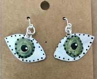 Image 3 of Up-cycled aluminium eye earrings.