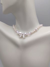 Image 2 of Dainty Coquette Pearl Bow Necklace