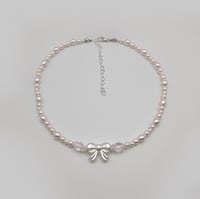 Image 4 of Dainty Coquette Pearl Bow Necklace