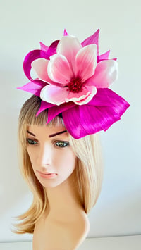 Image 1 of Pink Magnolia Fascinator, Magenta Headband, Boho, Weddings, Races, Melbourne Cup, Handmade Millinery