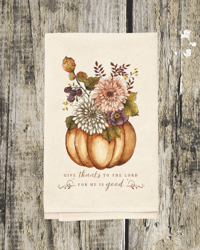 Image 1 of Natural Cotton Sack Towel with Autumn Art 27x27