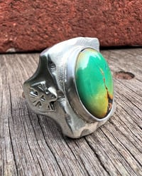 Image 1 of WL&A Handmade Black Jack Green Thunderbird Signet Ring - Size 12 