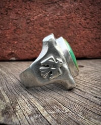 Image 5 of WL&A Handmade Black Jack Green Thunderbird Signet Ring - Size 12 