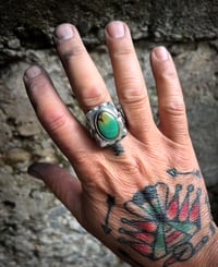 Image 3 of WL&A Handmade Black Jack Green Thunderbird Signet Ring - Size 12 