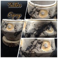 Taino Yellow serpent horsehair and feather pot.