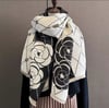 Flower Luxury Cashmere Black & Red Shawl/Scarf