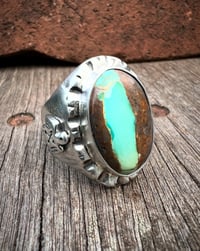 Image 1 of WL&A Handmade Royston Green River Thunderbird Signet Rings - Size 10.5