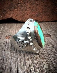 Image 2 of WL&A Handmade Royston Green River Thunderbird Signet Rings - Size 10.5