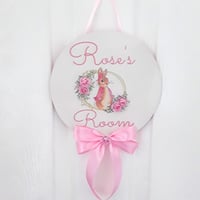 Image 1 of Handmade Personalised Flopsy Bunny Door Sign, Peter Rabbit Nursery Door Sign, Baby Room Decor🐇