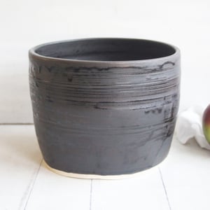 Image of Utensil Holder in Matte Black Brown Glaze, Ceramic Pottery Crock, Made in USA