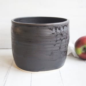 Image of Utensil Holder in Matte Black Brown Glaze, Ceramic Pottery Crock, Made in USA