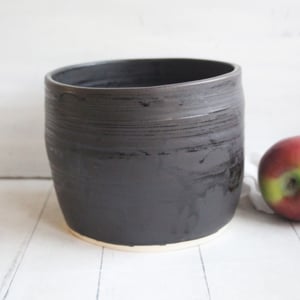 Image of Utensil Holder in Matte Black Brown Glaze, Ceramic Pottery Crock, Made in USA