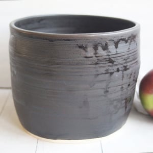 Image of Utensil Holder in Matte Black Brown Glaze, Ceramic Pottery Crock, Made in USA